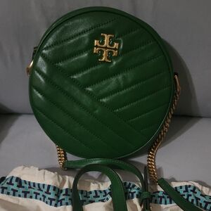 Tory Burch Green Round Quilted Crossbody Bag